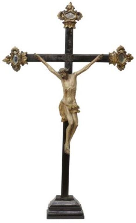 Appraisal: Italian carved wood altar crucifix th c ebonized finish cross