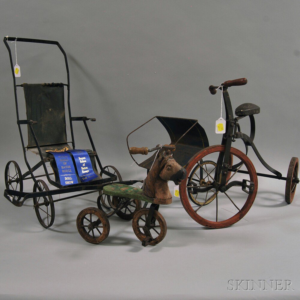 Appraisal: Two Iron Doll Strollers and Two Small Tricycles one stroller