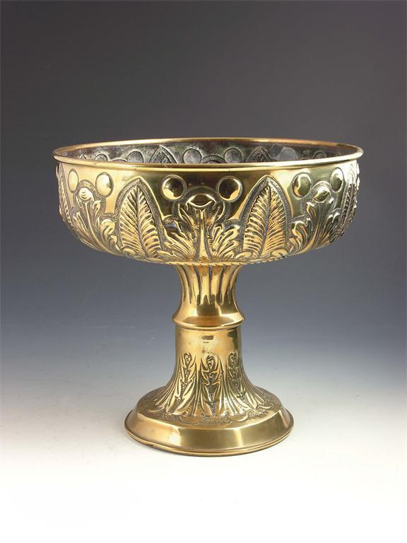 Appraisal: A th century embossed brass stem bowl