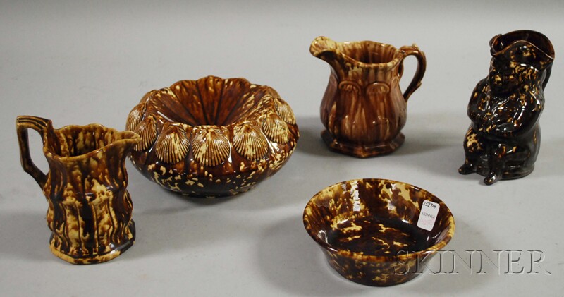 Appraisal: Five Rockingham Pottery Items probably America mid to late th