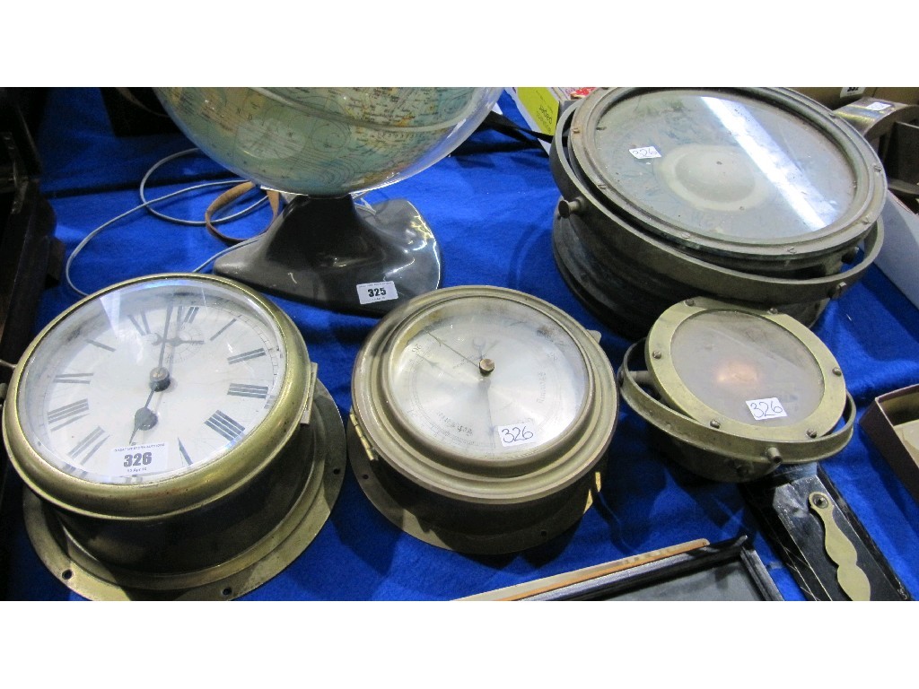 Appraisal: Lot comprising two ship's compass and two ships clocks