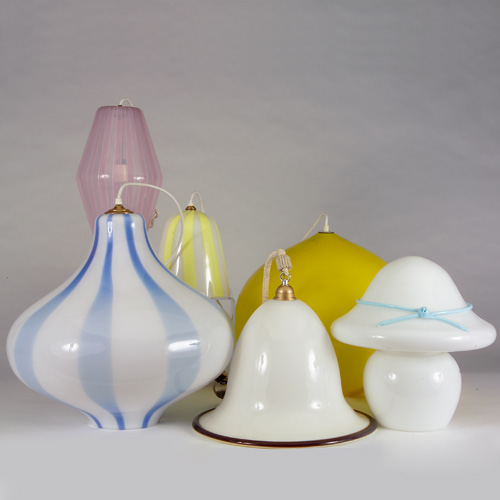 Appraisal: MURANO Six glass lighting fixtures one mushroom-shaped table lamp in