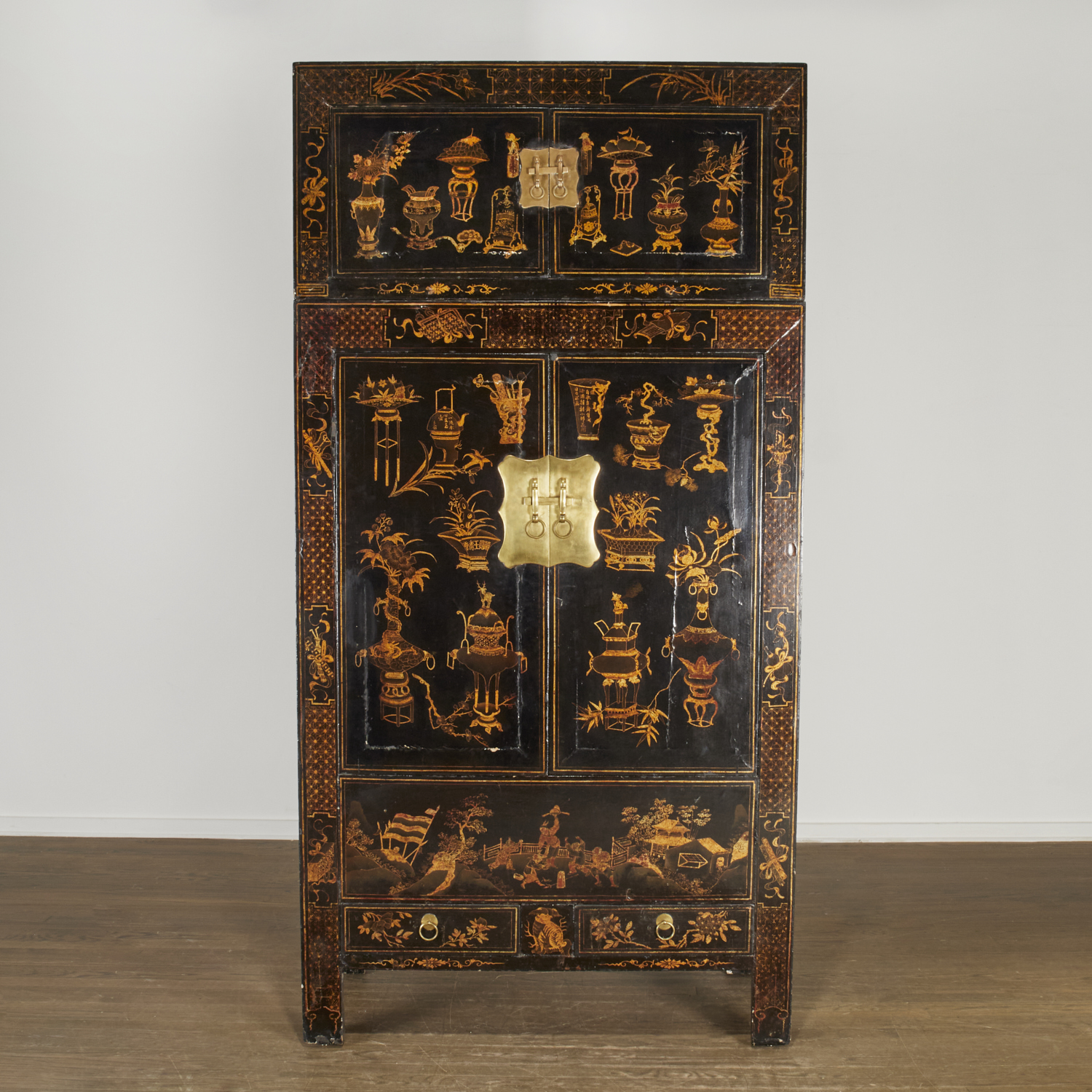 Appraisal: CHINESE BLACK LACQUER COMPOUND CABINET th c and adapted China