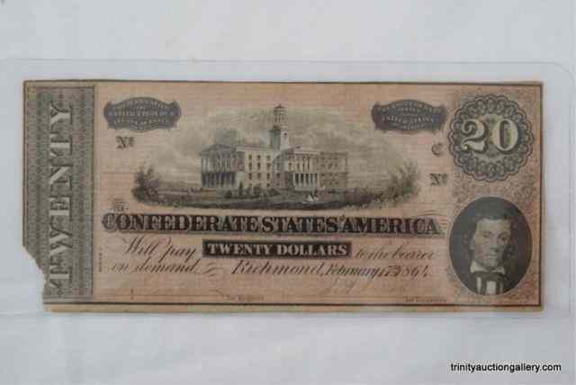 Appraisal: Confederate States Dollar Currency Note Authentic Confederate dollar currency note