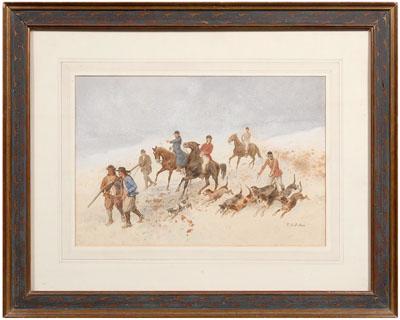 Appraisal: Paul de Katow hunting watercolor hunters with dogs signed lower