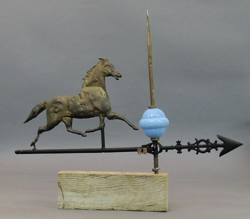 Appraisal: Molded copper weathervane of a running horse with a blue