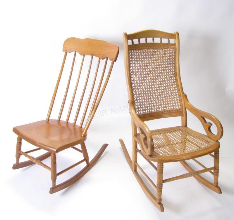 Appraisal: Two antique rocking chairs including a Chestnut spindle back rocking