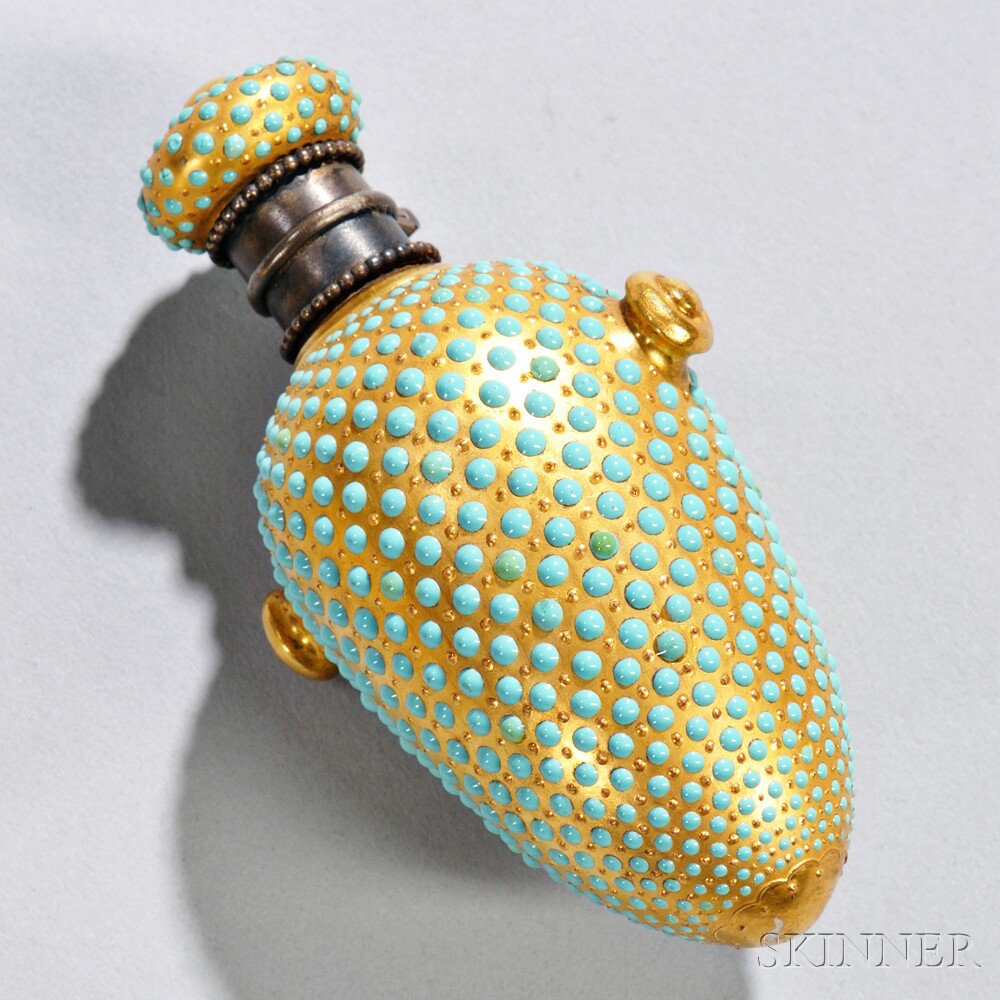 Appraisal: Jeweled Coalport Porcelain Scent Bottle England late th century oval