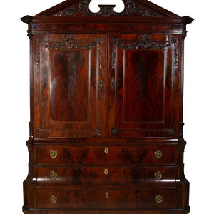 Appraisal: A Dutch Neoclassical Crotch Mahogany Linen Press LATE TH CENTURY