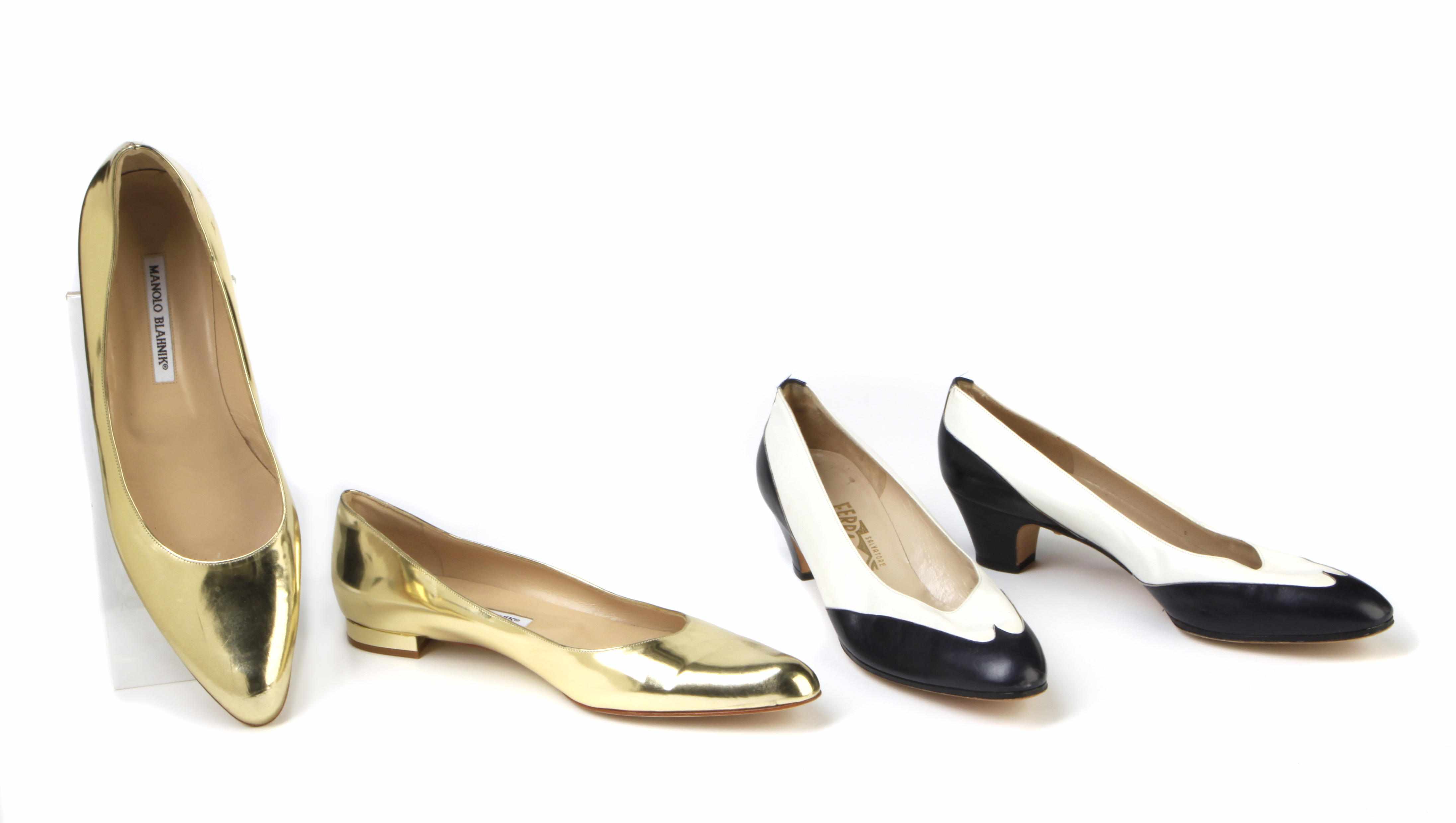 Appraisal: A pair of Manolo Blahnik gold metallic flats size together