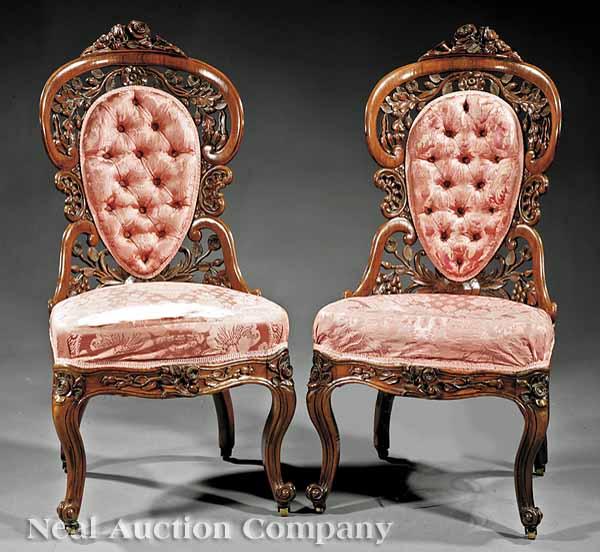 Appraisal: A Pair of American Rococo Carved and Laminated Rosewood Side