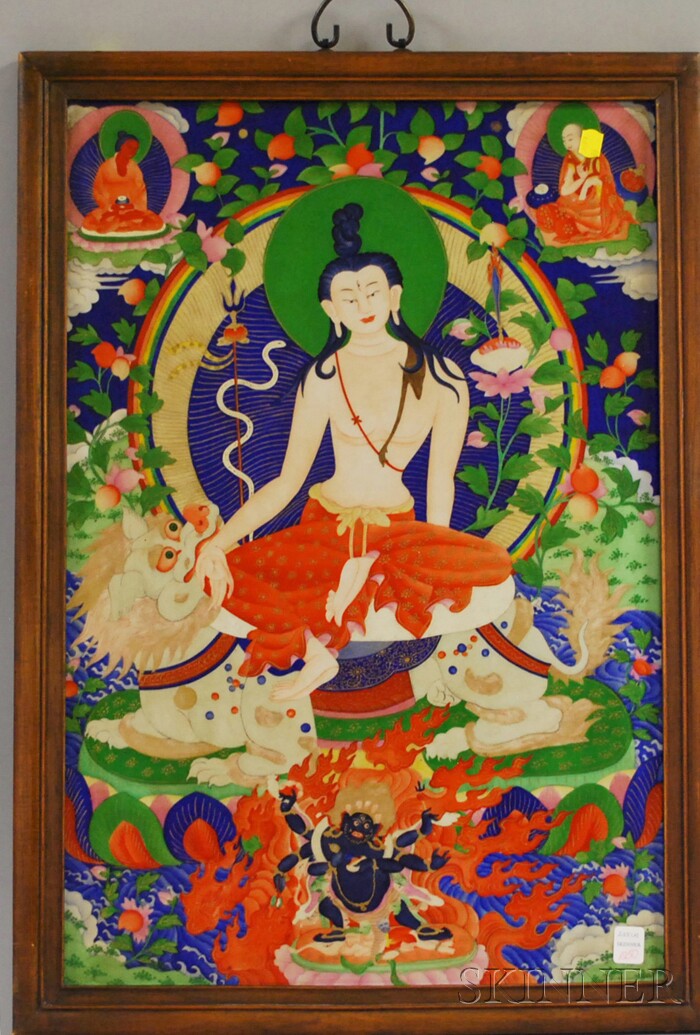 Appraisal: Framed Asian Polychrome-decorated Porcelain Plaque Depicting Buddhist Deity Figures sight