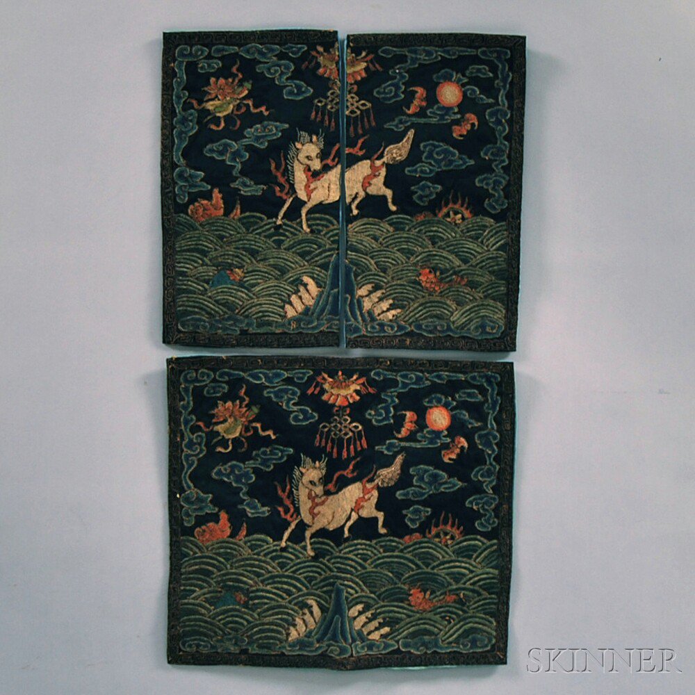 Appraisal: Three-piece Chinese Silk Rank Badge with embroidery of a mythical