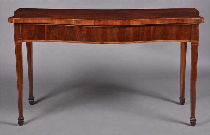 Appraisal: GEORGE III INLAID MAHOGANY SERPENTINE-FRONTED SIDEBOARD The top with cross-banded