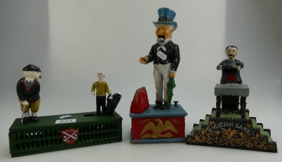 Appraisal: Three novelty cast iron money boxes