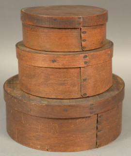 Appraisal: Nest of three round graduated bentwood pantry boxes ht in