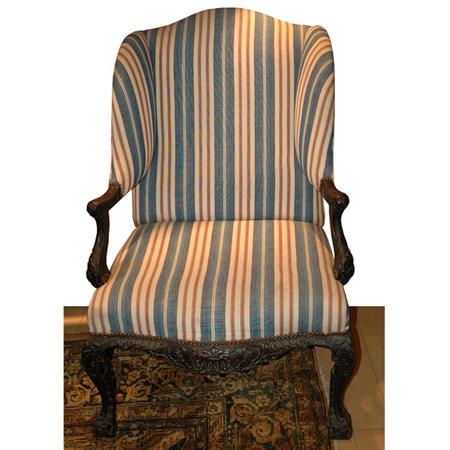 Appraisal: George III Style Mahogany Upholstered Wing Chair Estimate -