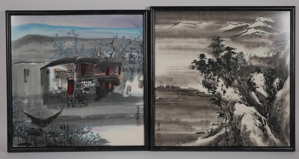 Appraisal: Two modern Chinese ink wash landscape paintings each with the