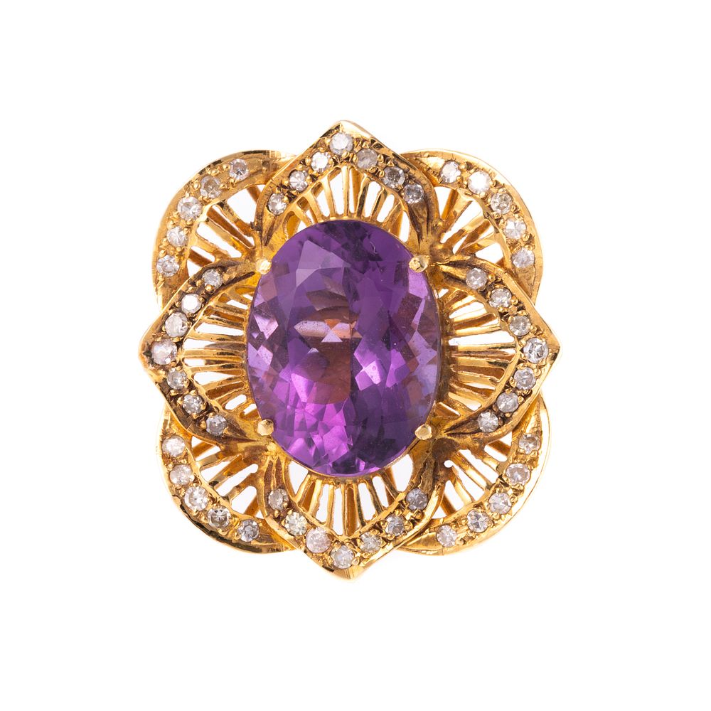 Appraisal: A Statement Ring Featuring Amethyst Diamonds K yellow gold ring