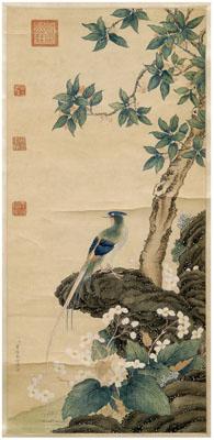 Appraisal: Chinese hanging scroll ink and color on paper exotic bird