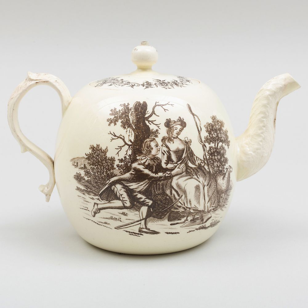 Appraisal: Wedgwood Black Transfer Printed Creamware Teapot and Cover Apparently unmarked