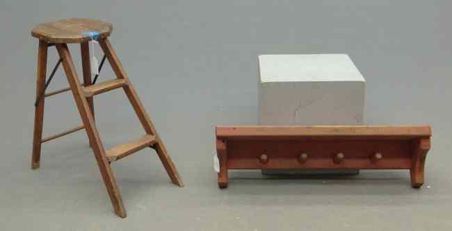 Appraisal: Lot including peg rack and folding kitchen stool