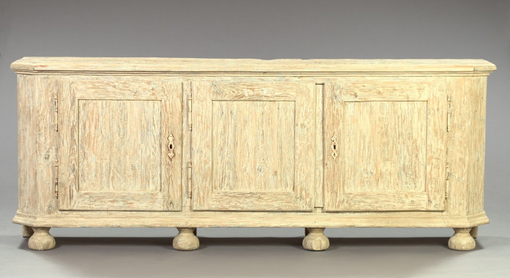 Appraisal: Large Continental Cream-Painted and Distressed Wood Triple-Door Console Cabinet the