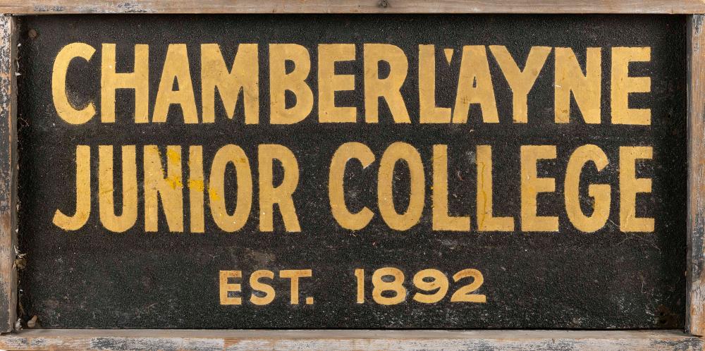 Appraisal: VINTAGE CHAMBERLAYNE JUNIOR COLLEGE EST TIN SIGNBOARD EARLY TH CENTURY