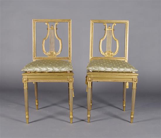 Appraisal: A Pair of Louis XVI Style Giltwood Side Chairs Bidel