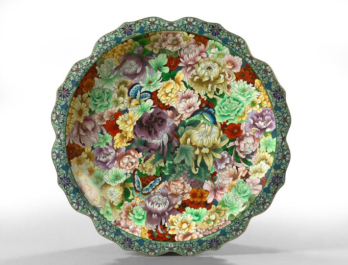 Appraisal: Monumental and Awesome Chinese Champleve and Cloisonne Mille Fleurs Enamel