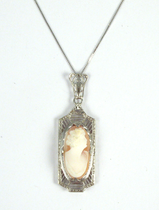 Appraisal: CAMEO AND FOURTEEN KARAT WHITE GOLD PENDANT NECKLACE the pendant