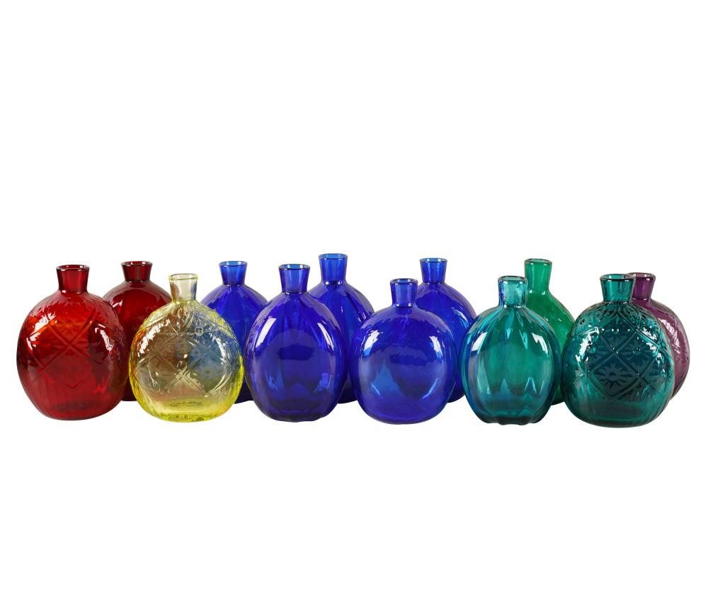 Appraisal: TWELVE COLORED BLOWN GLASS VASESeach marked MMA Museum of Modern