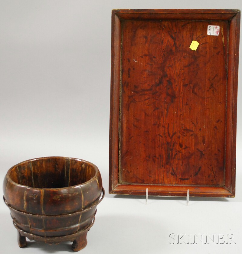 Appraisal: Japanese Wooden Tray and Footed Planter tray lg planter ht