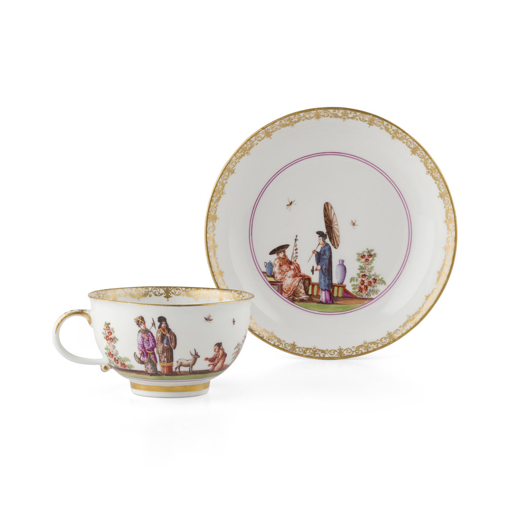 Appraisal: MEISSEN PORCELAIN TEACUP AND SAUCER CIRCA decorated in the Chinese