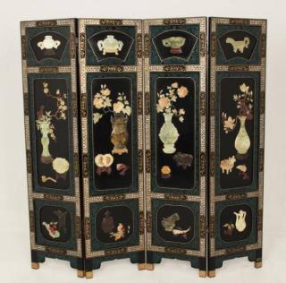 Appraisal: PANEL ORIENTAL BLACK LACQUERED SCREEN PANEL ORIENTAL BLACK LACQUERED AND