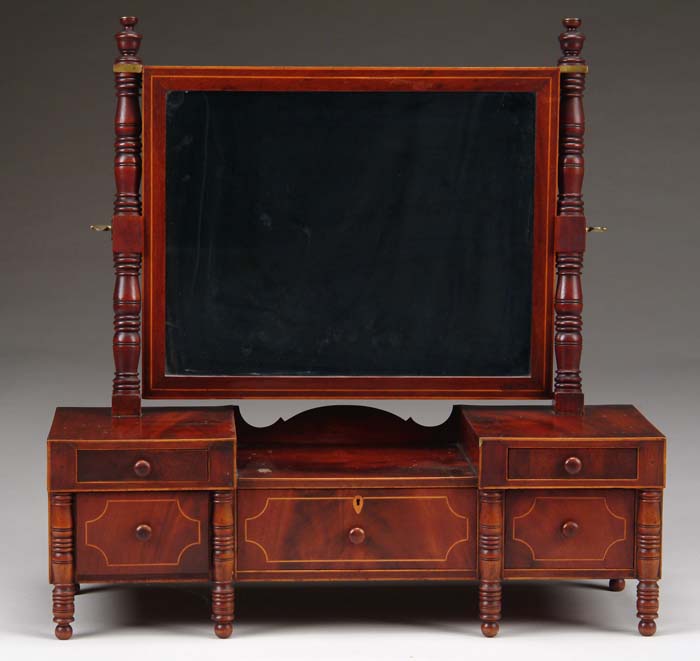 Appraisal: FINE SHERATON MAHOGANY CHEST TOP DRESSING MIRROR Rectangular mirror framed