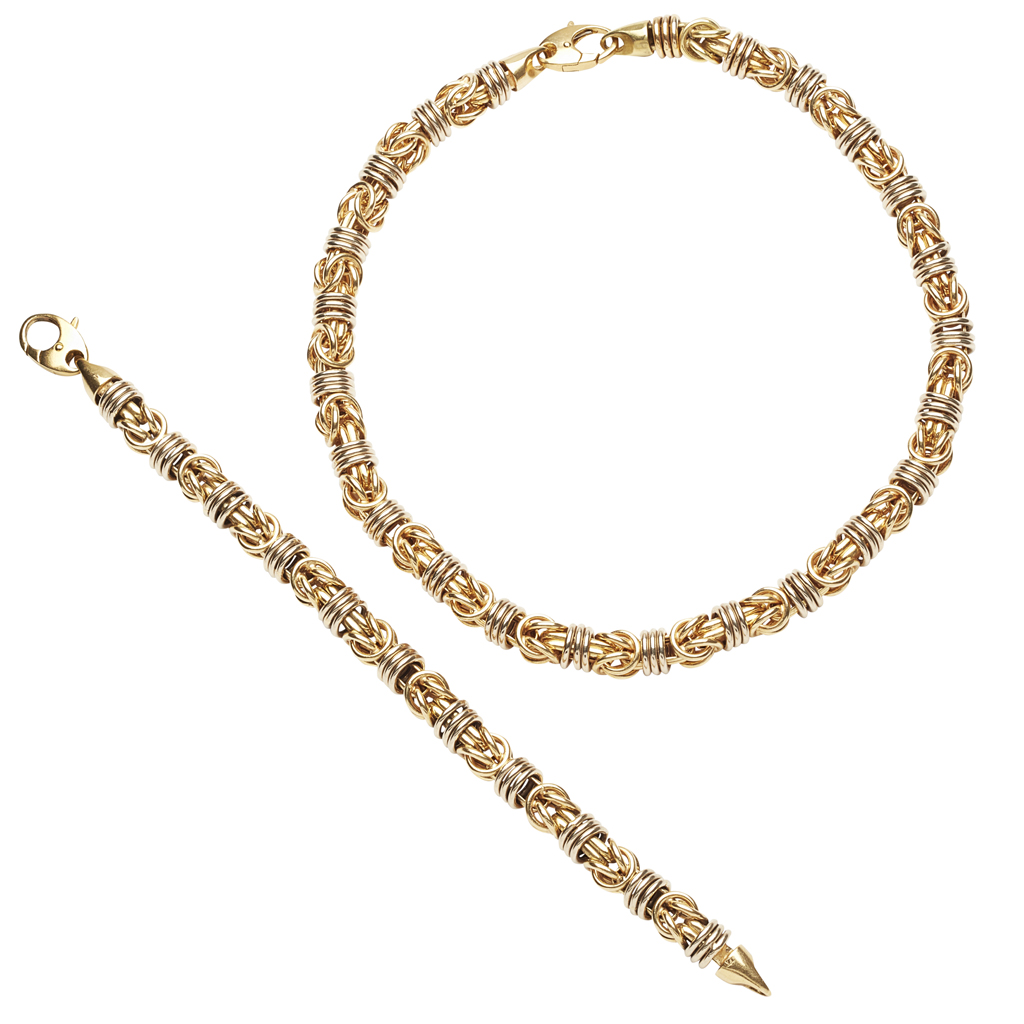 Appraisal: A lady's matching necklace and bracelet composed of intertwined circular