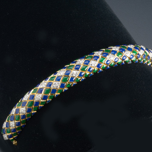 Appraisal: David Webb serpentine link bracelet of blue and green enameled