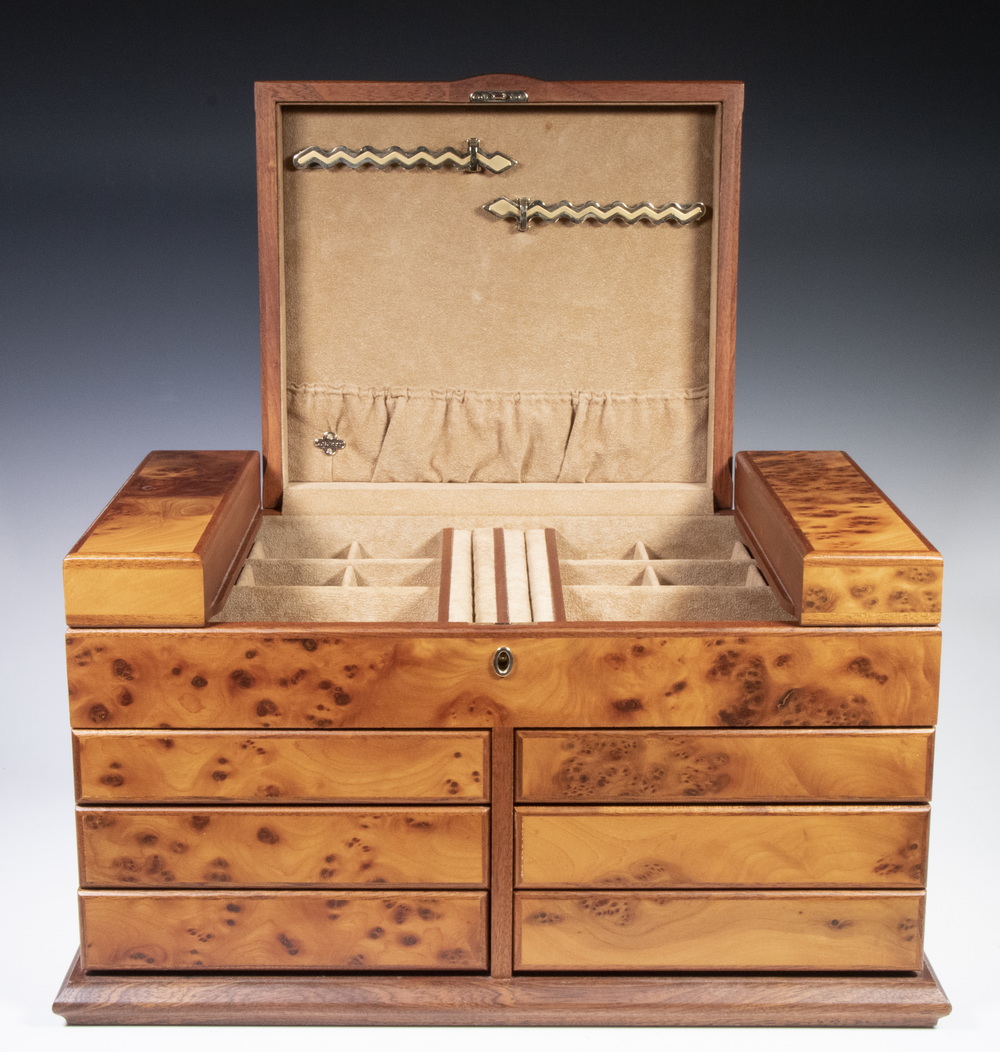 Appraisal: AGRESTI ITALIAN JEWELRY CHEST Finely Crafted Briar Wood Mahogany Jewelry