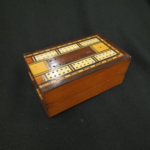 Appraisal: Inlaid Wooden Cribbage Game Box ivory and mixed woods