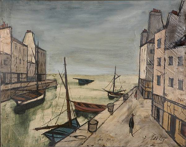 Appraisal: Charles Levier French born Boats along a seaside village signed