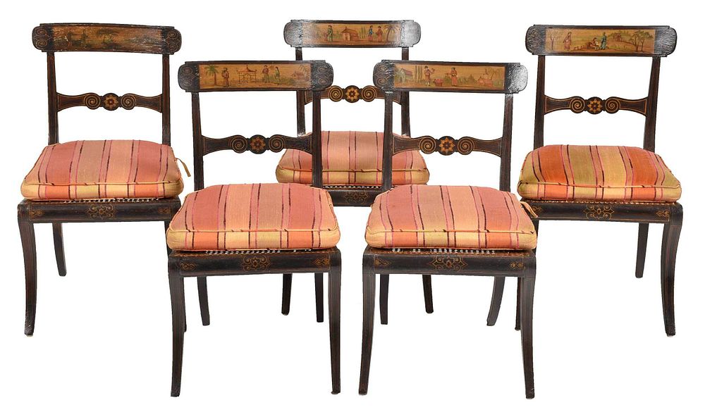 Appraisal: Set of Five Regency Painted Caned Side Chairs British early