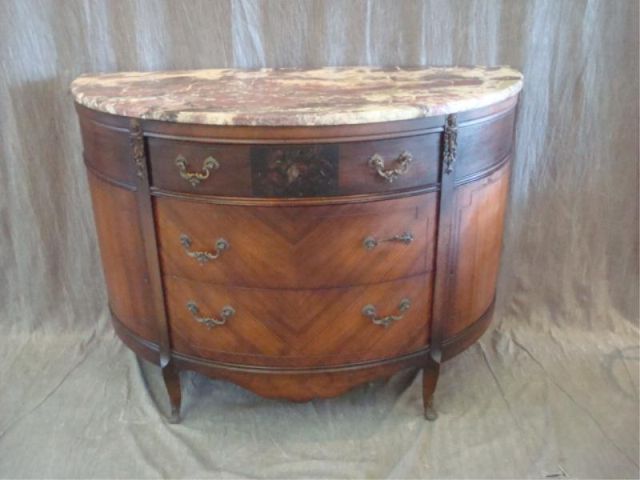 Appraisal: Rosewood Marbletop Demilune Commode with Gilt Metal Mounts and Paint