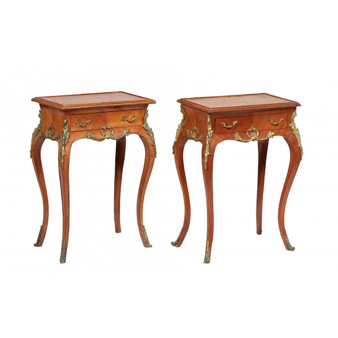 Appraisal: Pair of French Louis XV Style Ormolu Mounted Burled Walnut