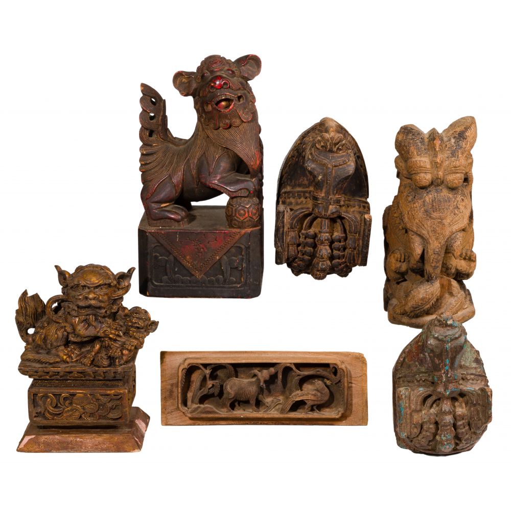 Appraisal: ASIAN CARVED WOOD ANIMAL ASSORTMENT items depicting various animals including