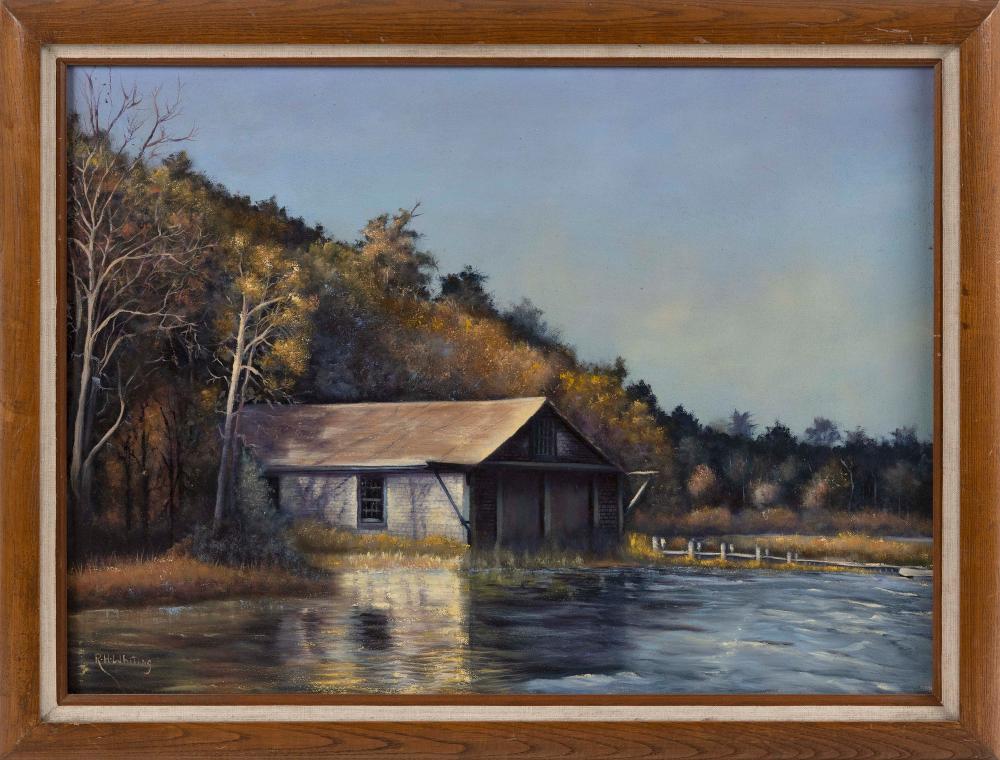 Appraisal: R H WHITING AMERICA TH CENTURY BOATHOUSE AND DOCK OIL