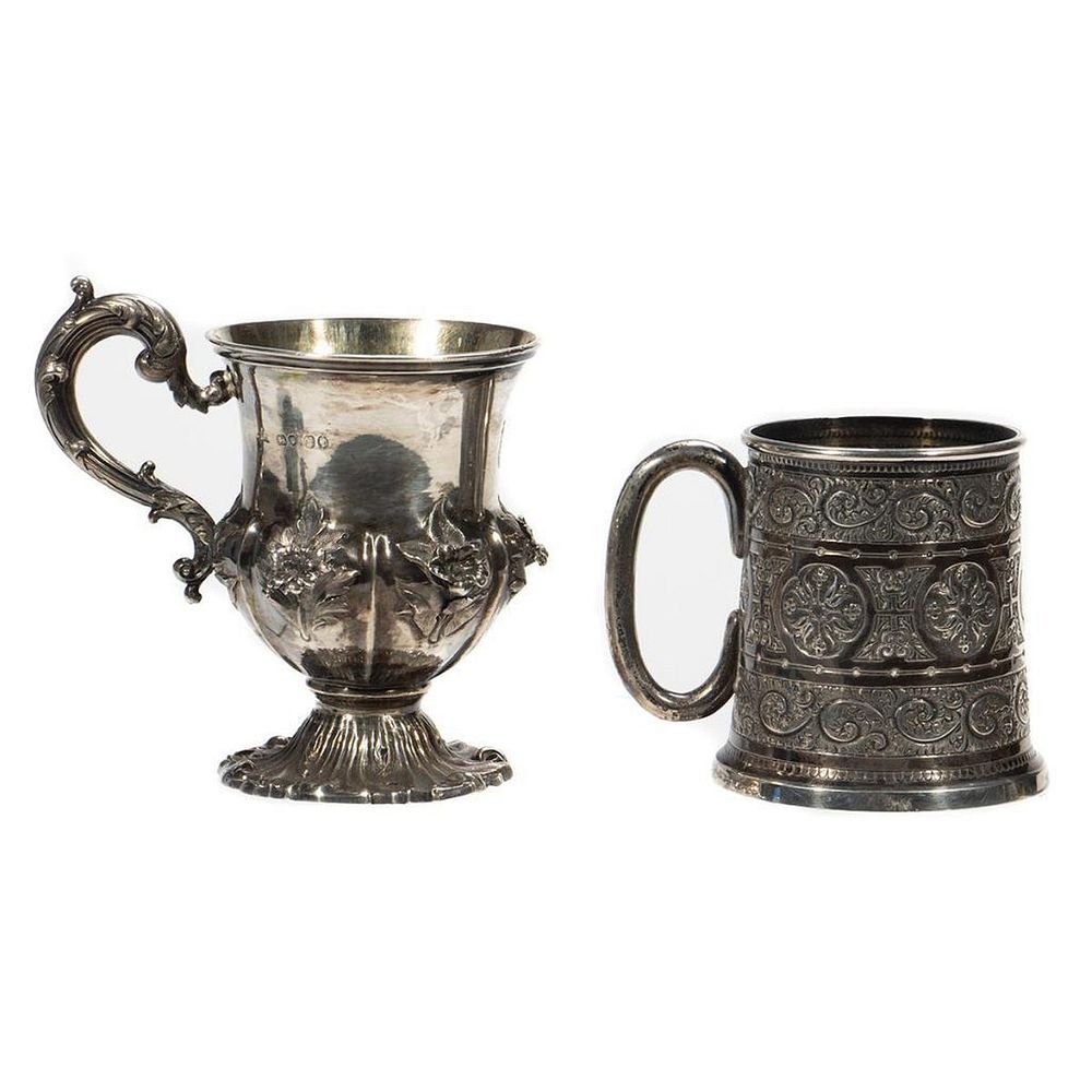 Appraisal: Victorian Sterling Cups The Gothic Revival example mark for Exeter