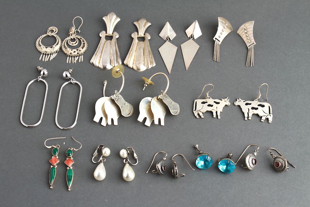 Appraisal: Sterling Silver Earrings Incl Mexican Pairs pairs of sterling silver