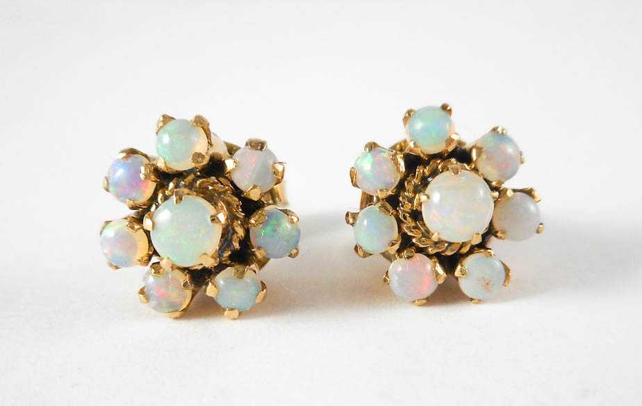 Appraisal: PAIR OF OPAL AND TEN KARAT GOLD EARRINGS each set