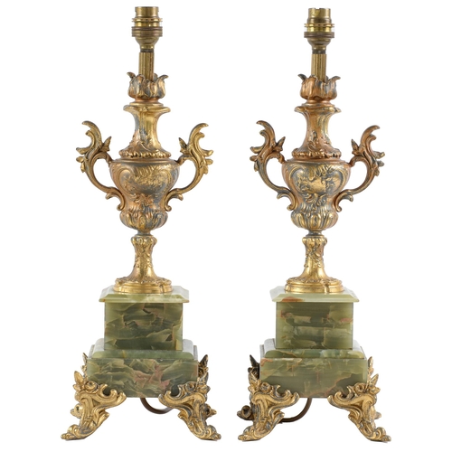 Appraisal: A pair of giltmetal mounted and onyx table lamps late